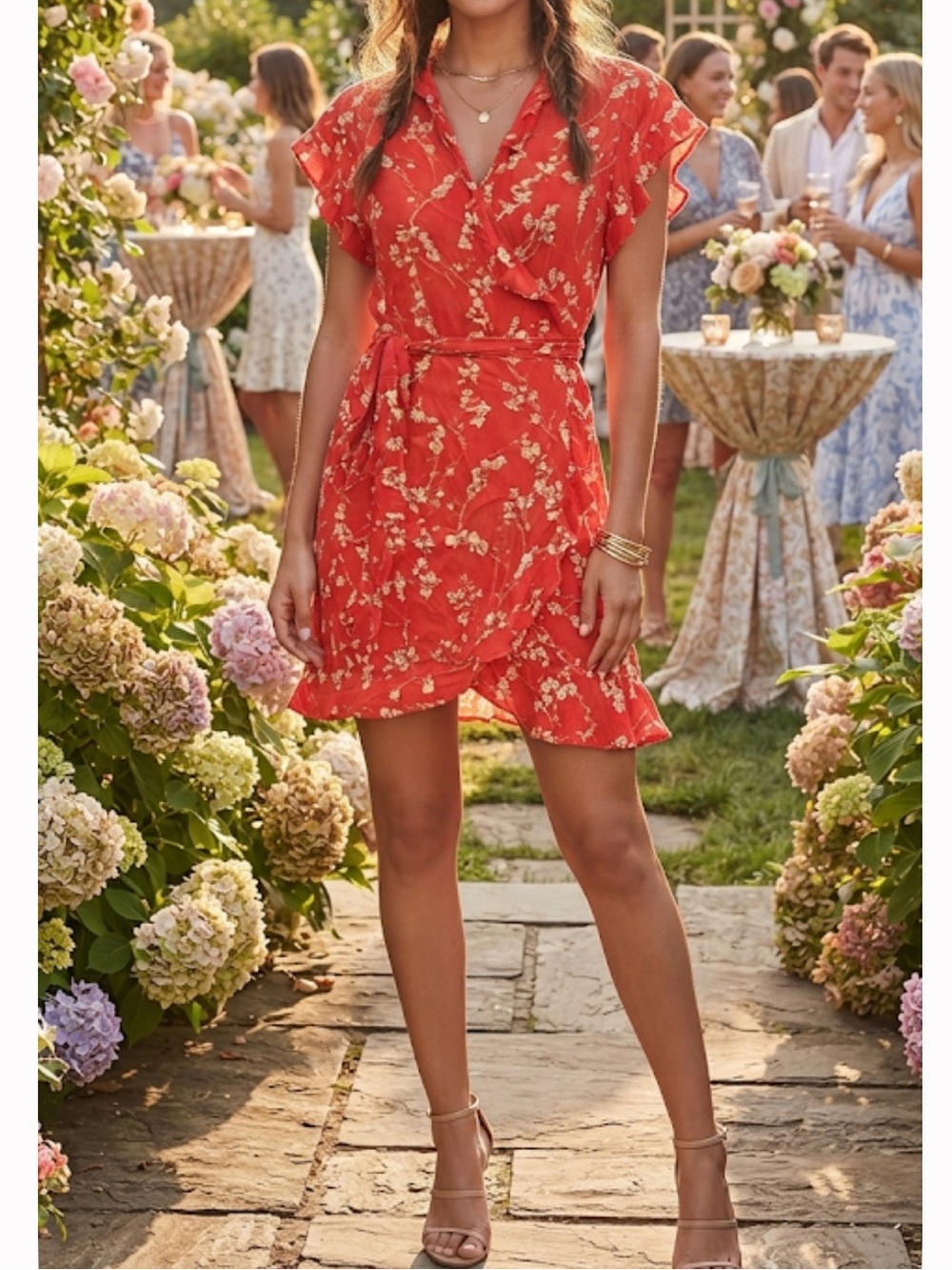 MLM Label Indra Wrap Ruffle Mini Dress Red Floral Small